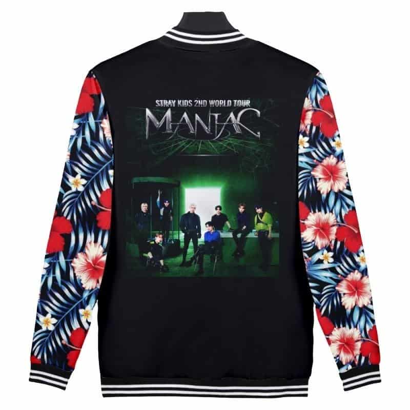 Vibrant K-pop merch hoodie featuring BTS with floral patterned sleeves and bold graphic print on the back. Perfect for fans and collectors.
