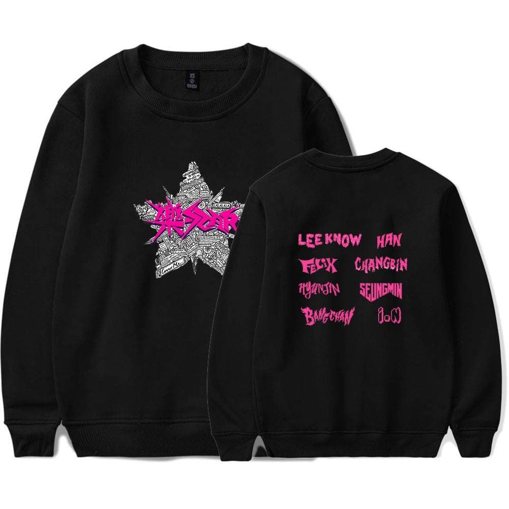 Colorful K-pop merchandise hoodie with bold graphic design and catchy text.