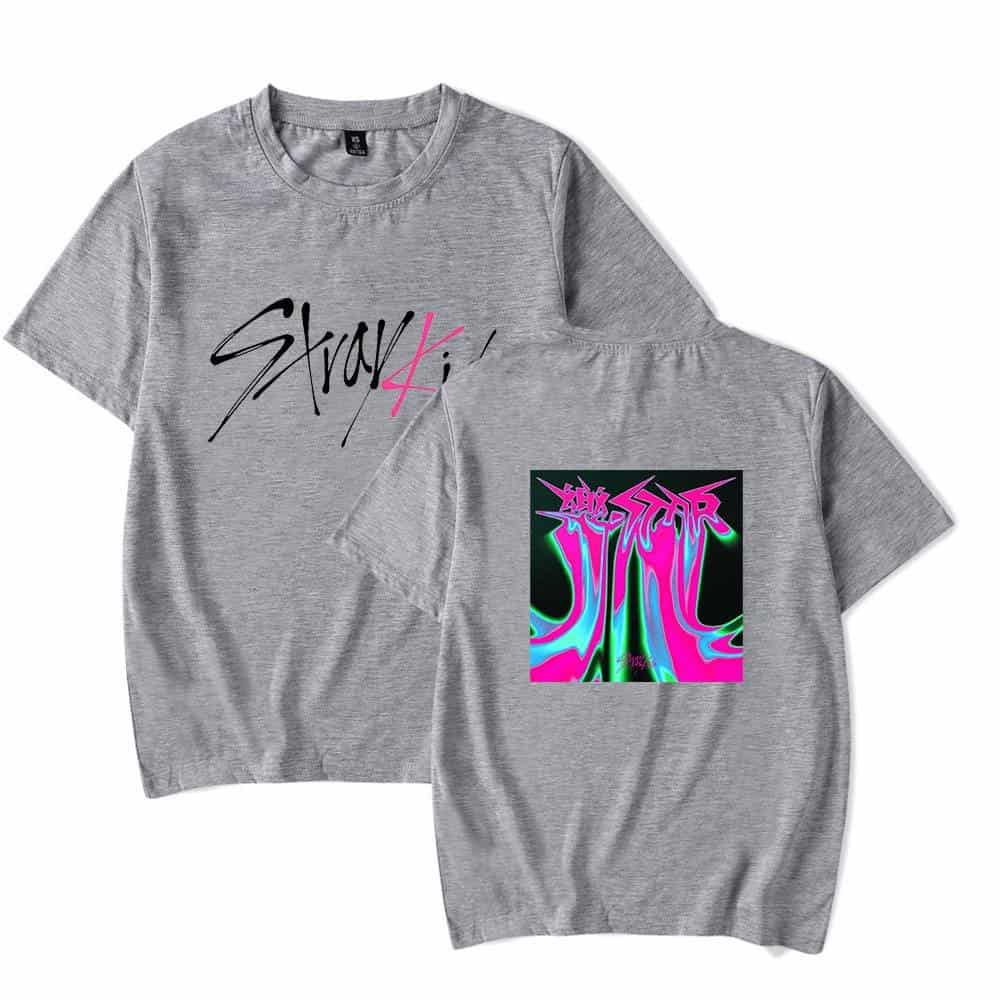 Skz4 t-shirt with neon graphic design and edgy text style.